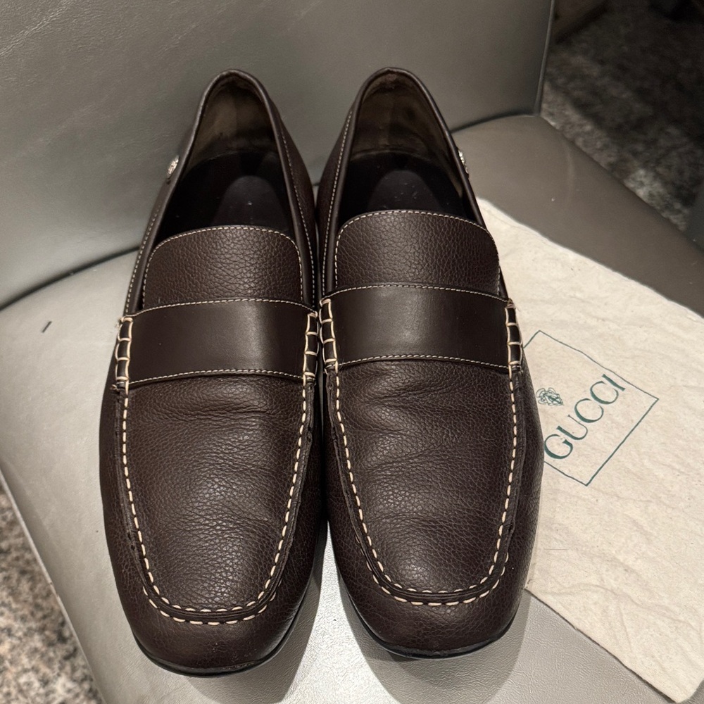 Gucci Men's Dark Brown Leather Slip-Ons